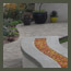 modern garden with curved firepit, seating bench, outdoor kitchen, succulent s, and paver patio